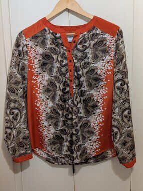 Liz Claiborne Pullover Tunic /Burnt Orange & Brown /Paisley design/Sz PL